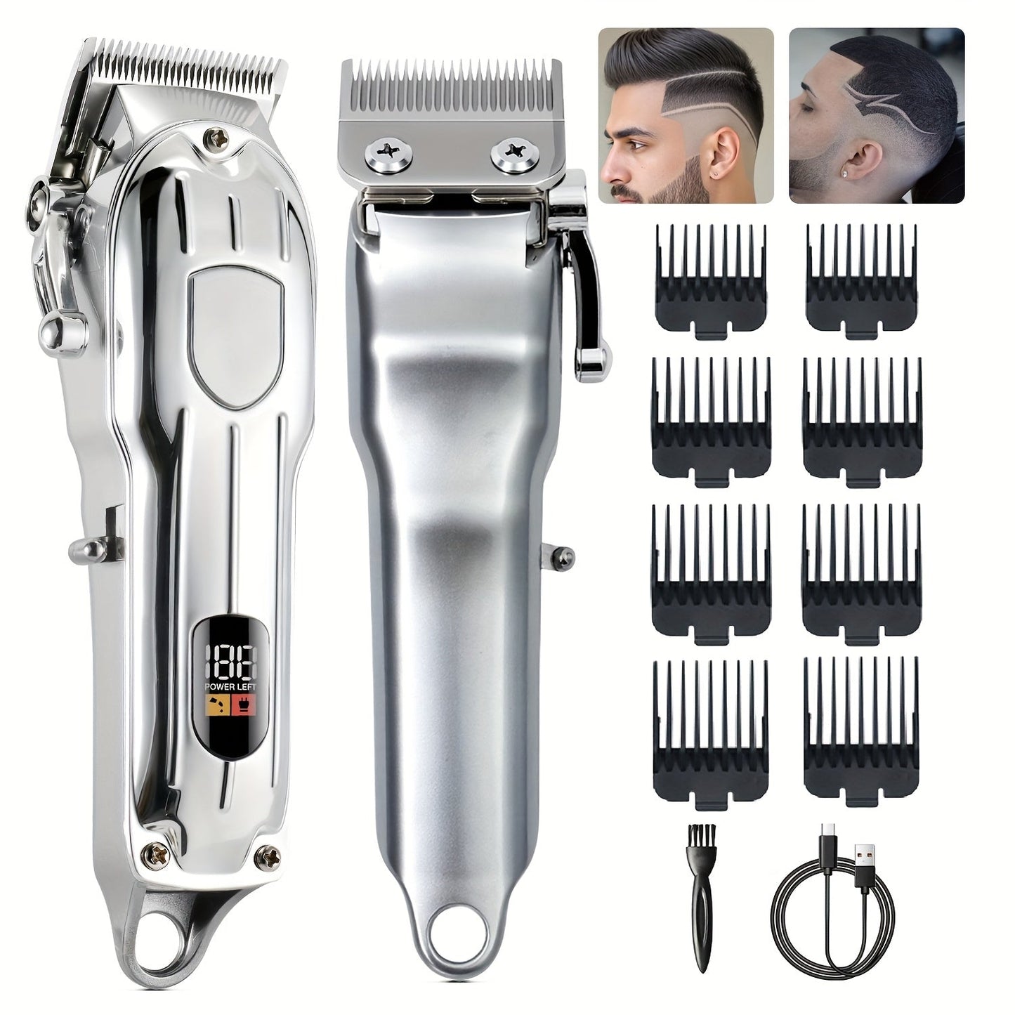 Professional Hair Clipper & Beard Trimmer Set - MENSURE Cordless 6000RPM Hair Cutting Kit with T-Blade Trimmer, 7 Guide Combs, LED Display & Type-C Fast Charging, Barber Kit for Men Home & Salon Use