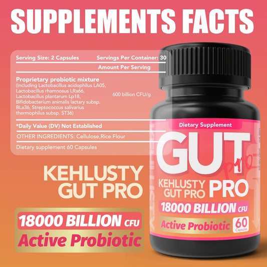 Probiotics 18000 Billion CFU Capsules — Lactobacillus & Bifidobacterium Multi-Strain Formula | Gut Microbiome Digestive Bloating & Immune Support for Women & Men | 60 Capsules Per Bottle