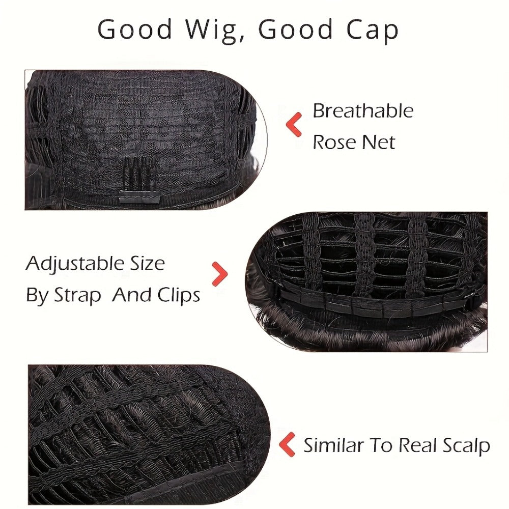 Synthetic Wig 10-Inch Short Body Waves in Natural Black with Adjustable Cap for Daily Style