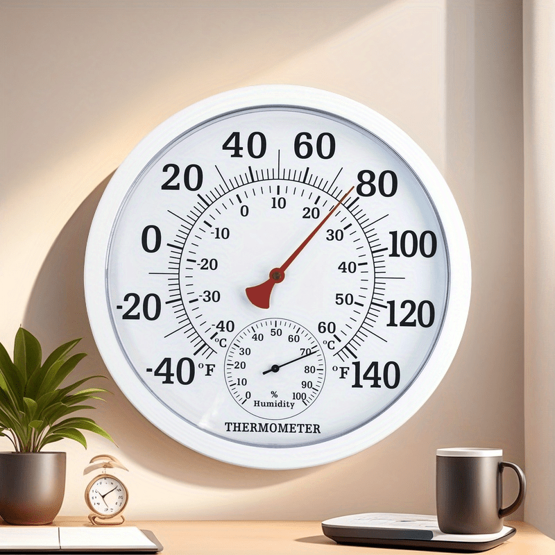 Digital Thermometer Hygrometer - 9.84" Large Screen Indoor Temperature Humidity Monitor, White Panel, Easy-Read Display for Home, Office & HVAC