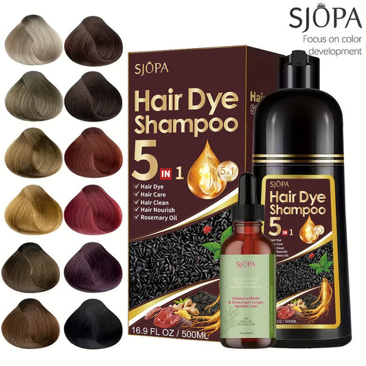 Rosemary Oil Hair Coloring Shampoo 5-in-1 Herbal Formula 500ml - 100% Gray Coverage Long Lasting Moisturizing Nourishing Unisex Color Shampoo 12 Shades Black Brown Red Purple White
