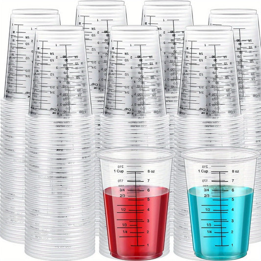 Plastic Measuring Cups with Wooden Sticks 100 Sets Clear Graduated Mixing Cups oz/ml/cc for Resin, Cooking, Baking & Epoxy – Disposable Paint Mixing Cups
