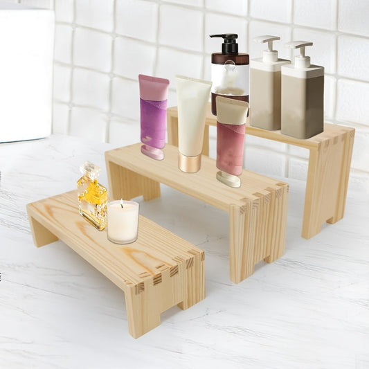 3-Tier Wooden Display Shelf – Modern Tabletop Storage Rack for Plants, Books, Collectibles & Home Decor Organization, Space-Saving Desktop Organizer