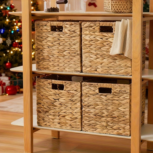 Water Hyacinth Storage Baskets with Seagrass and Paper Rope Options in 2- or 4-Pack Cube Sizes