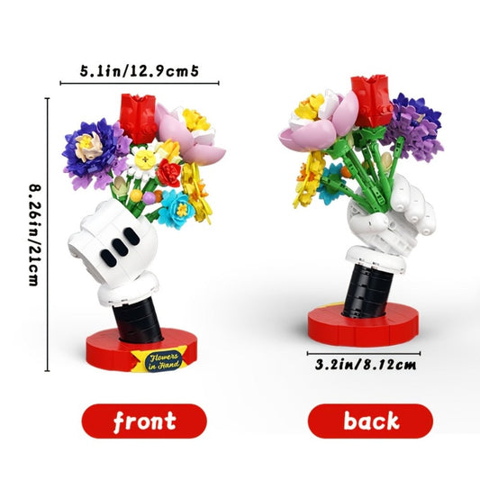 DIY Flower Bouquet Building Blocks Set with Display Stand – Multicolor Brick Flower Maker Home Decor Never Wilts Mother's Day Valentine's Day Christmas Birthday Gift for Her Women Girls