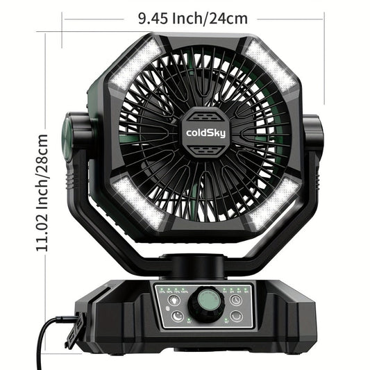 Camping Fan with Dual Motors & 4 LED Lights – Portable Tent Fan with Remote Control, 8 Speed Settings, 20000mAh Battery & Hanging Hook for Outdoor Camping, Power Outages & Indoor Use