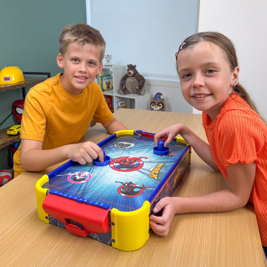 Spider-Man Tabletop Air Hockey Table Officially Licensed Marvel – Wood Electric Air Hockey Game for Kids Ages 5+, Superhero Game Night Toy, Birthday Gift for Boys & Girls