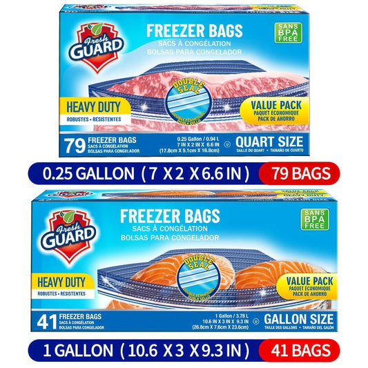 Freezer Storage Bags Resealable – Sturdy Bulk Food Storage Bags with Easy-Open Tabs for Freezer & Refrigerator – 0.25 Gallon, 1 Gallon & 2 Gallon for Fruits, Vegetables, Meats & Meal Prep