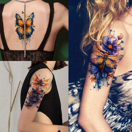 Watercolor Flower Temporary Tattoos for Women 45 Sheets, 12 Large & 33 Small Realistic Floral Fake Tattoo Stickers for Half Arm Sleeve Wrist Shoulder Body Art, Long Lasting Party Supplies Favors Bachelorette Gift