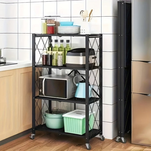 Rolling Storage Rack with Wheels – 3, 4 or 5 Tier Portable Movable Shelving Unit, No Assembly Required, Large Capacity Floor Storage Shelf for Garage, Balcony, Camping, Outdoor & Commercial Use