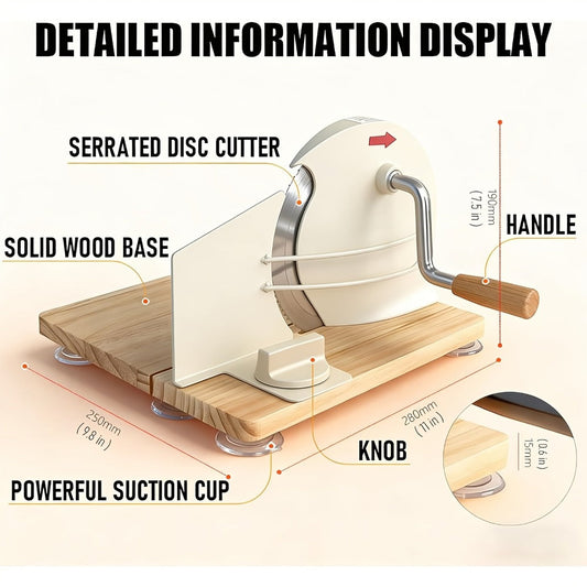 Bread Slicer Manual Adjustable Thickness Uniform Slices Hand Crank Serrated Blade Suction Base Measurement Markings for Sourdough Artisan Homemade Bread Loaf