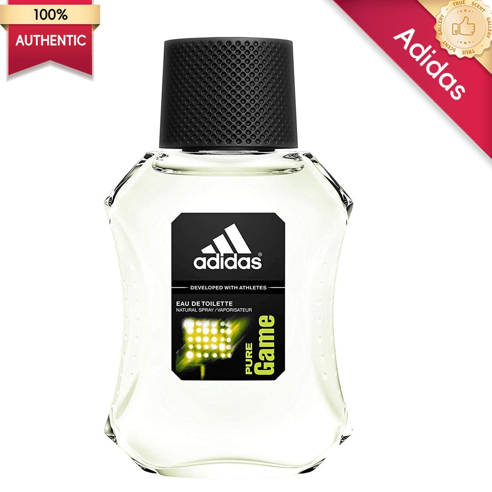 Eau de Toilette Adidas Pure Game for Men 3.4 oz Spray in Clear Bottle with Black and Green Box