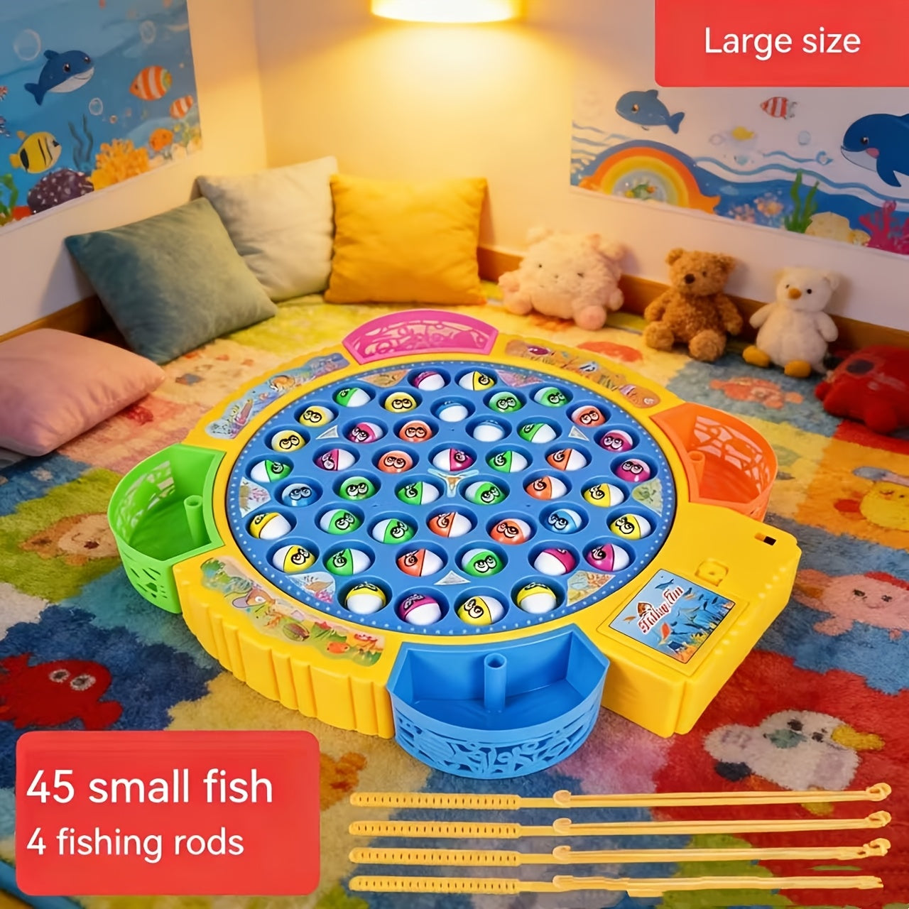 Electric Musical Fishing Game Toy for Kids – Rotating Fishing Board with Colorful Fish, Lights & Music, Interactive Family Game & Educational Learning Toy for Boys & Girls Ages 3+, Fun Birthday Gift