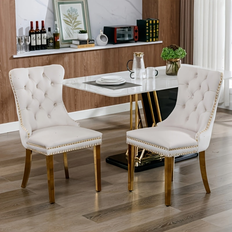 Upholstered Dining Chairs shown in the Beige Color, Set Of 2 option