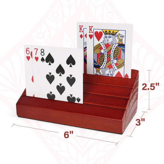 Wooden Playing Card Holder 2 Pack – Hands-Free Card Rack with 4 Slots, Holds 40 Cards Each, Fits Bridge & Poker Size, Pine Wood Card Stand for Game Night, Family Board Games & Card Games