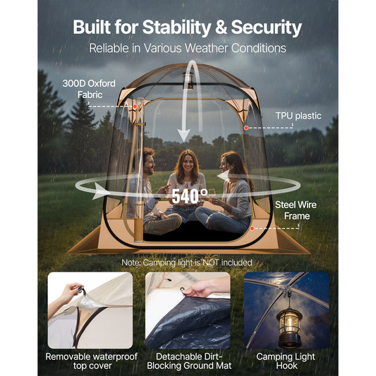 Pop Up Bubble Tent Clear Weatherproof Pod – 4 Sizes Camping Outdoor