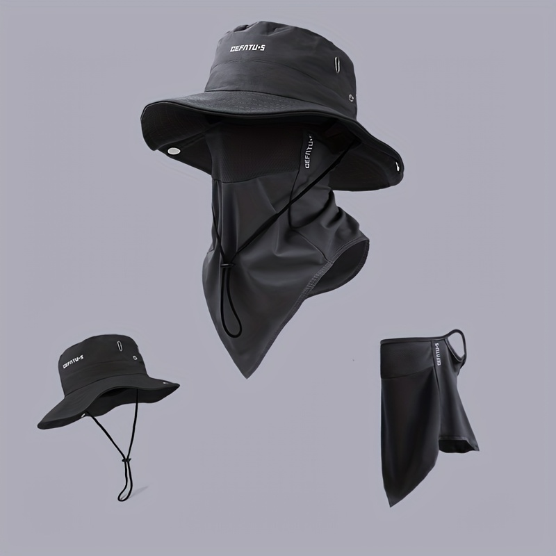 Wide-Brim Sun Hat and Face Cover Set with Three Color Options, Foldable Brim, Drawstring and Mesh Vent Panels