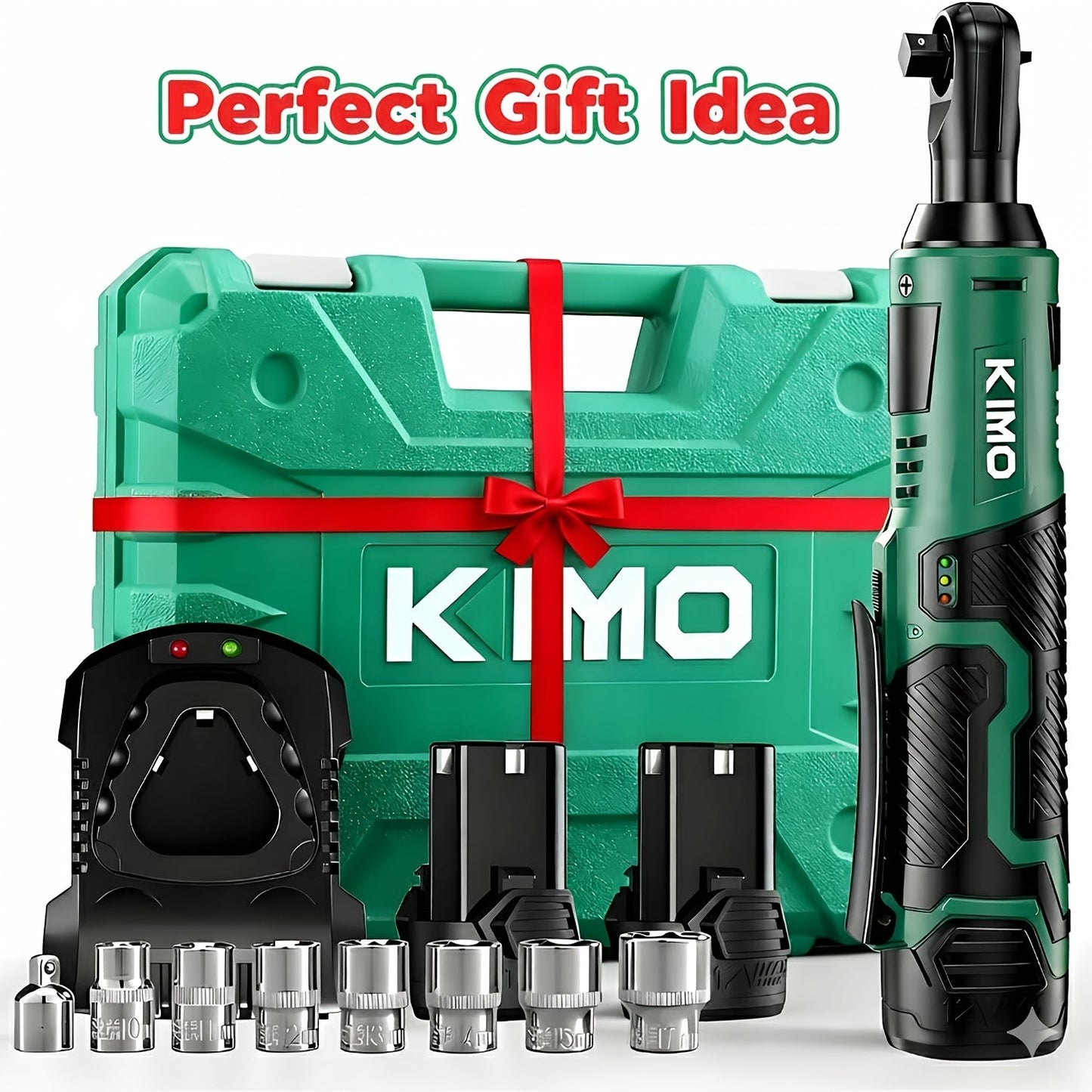 Power Tools KIMO 12V 3/8 Inch Cordless Ratchet Wrench with 40 ft-lb Torque, 400 RPM and Socket Set