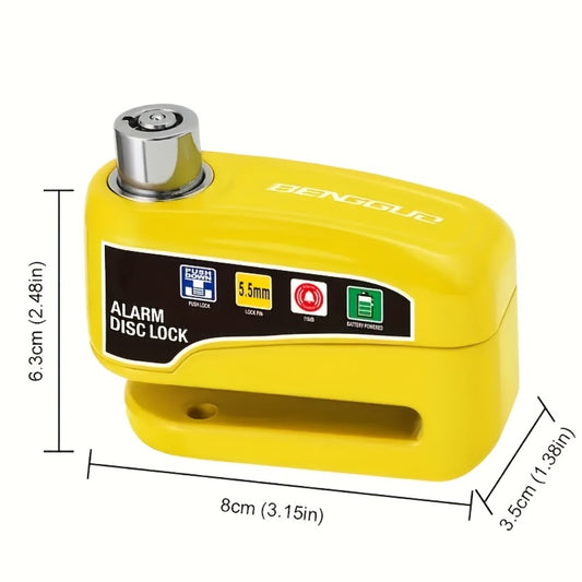 Motorcycle Disc Brake Lock with 110dB Alarm, Anti-Theft Security Lock for Motorcycles Bicycles Scooters, Motion-Activated Loud Alarm Wheel Lock, Compact & Portable, Yellow & Black