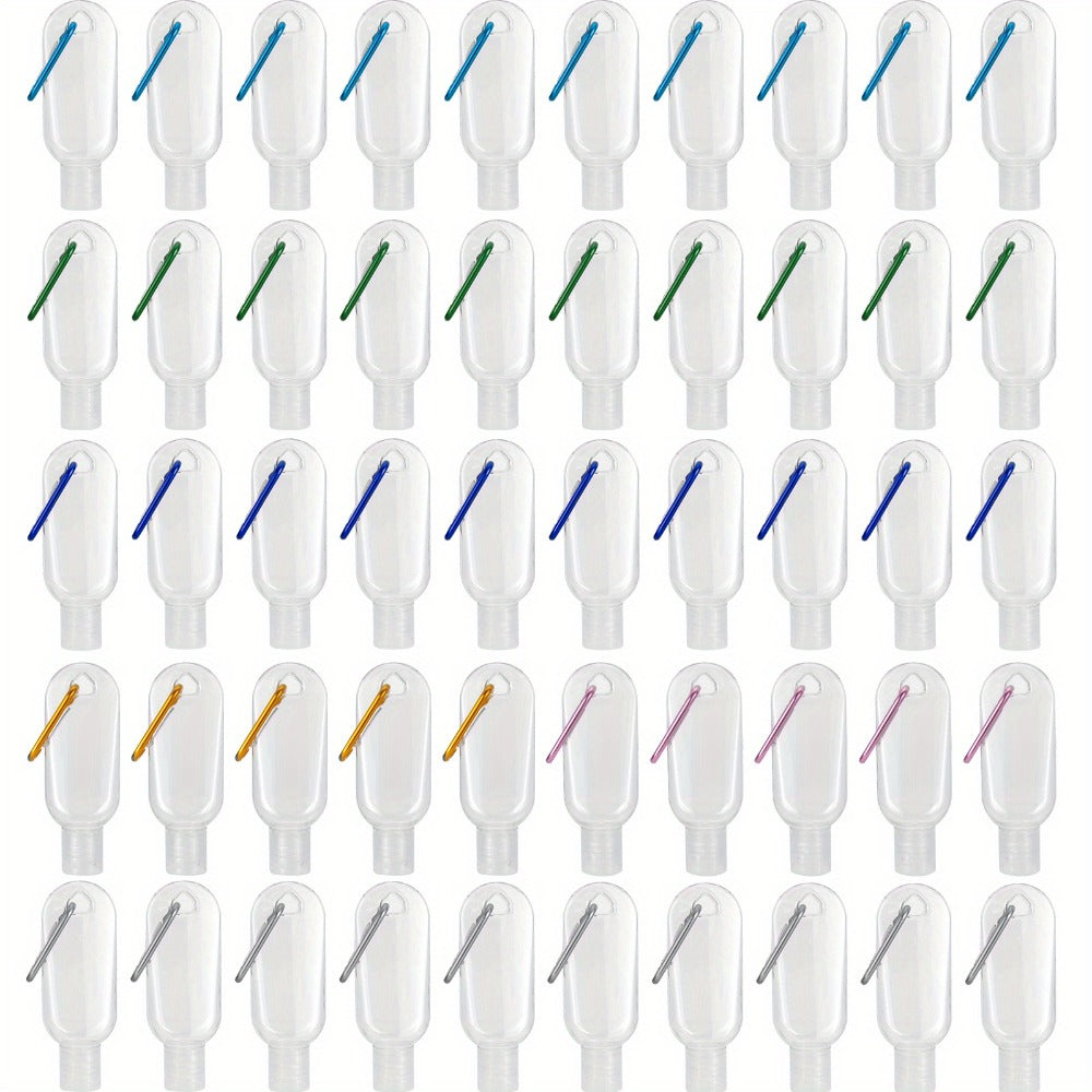 50-Pack 1.7 oz Clear Refillable Travel Bottles with Keychain Tops for Toiletries and Liquids