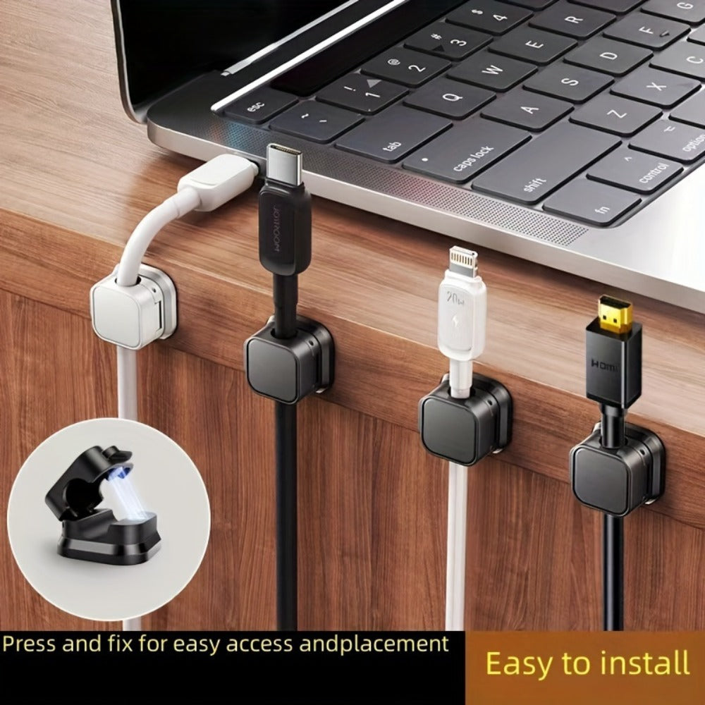 Magnetic Cable Organizer Clips, 16-Piece Black Square Set for Desk-Edge Cord Routing Pictured