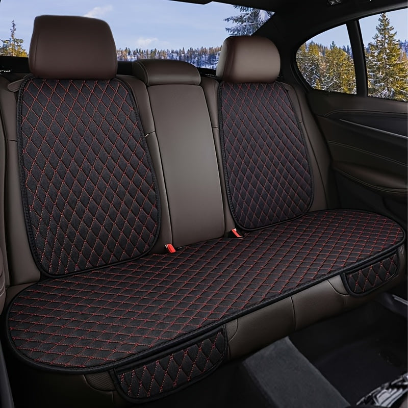 Car Seat Covers Diamond Quilted Linen – Universal Fit Front & Rear 3-Piece Set, Waterproof Anti-Slip All-Season Seat Protector, Luxury Interior Accessory
