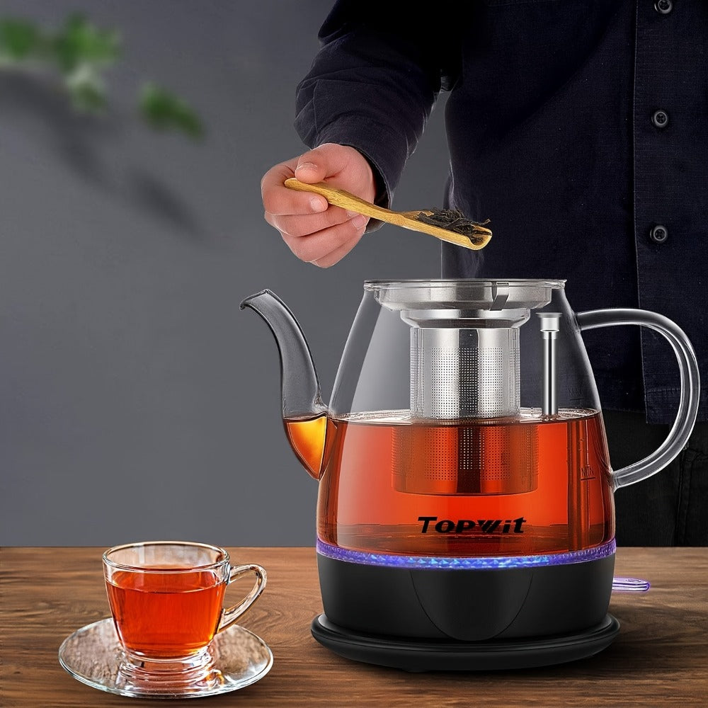 Electric Kettle by TOPWIT, 1L Glass Teapot with Removable Stainless Steel Infuser and Detachable Heating Base