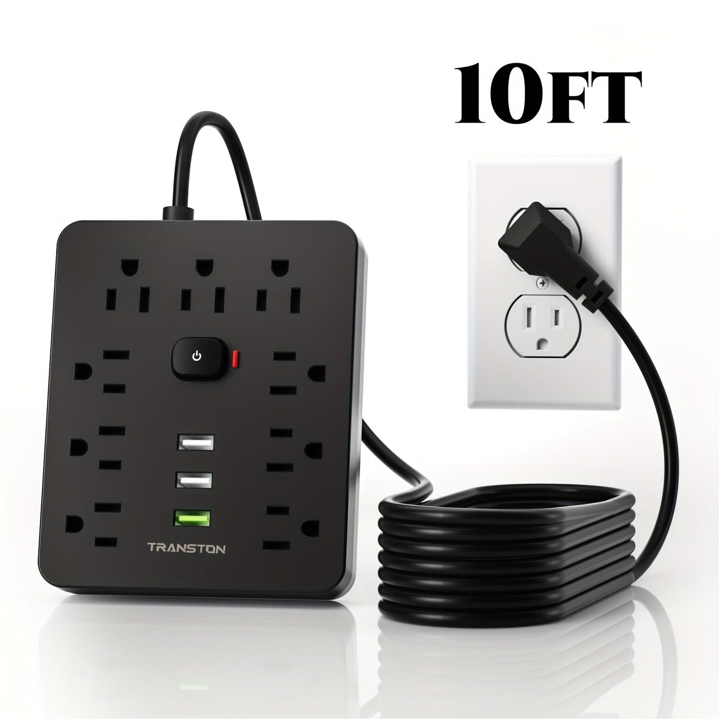 Power Strip 12-in-1 with 45-Degree Angled Plug, 9 AC Outlets, 3 USB-A Ports and 10-Foot Extension Cord