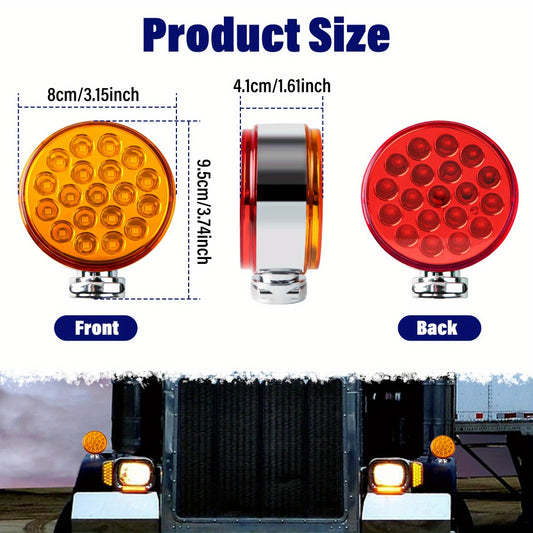 Truck Pedestal Lights Kit 4 Pack - 2pcs 4 Inch Round Double Face LED Turn Signal Lights 38-LED & 2pcs 3 Inch Round Double Face LED Marker Lights, Universal Trailer Semi Truck