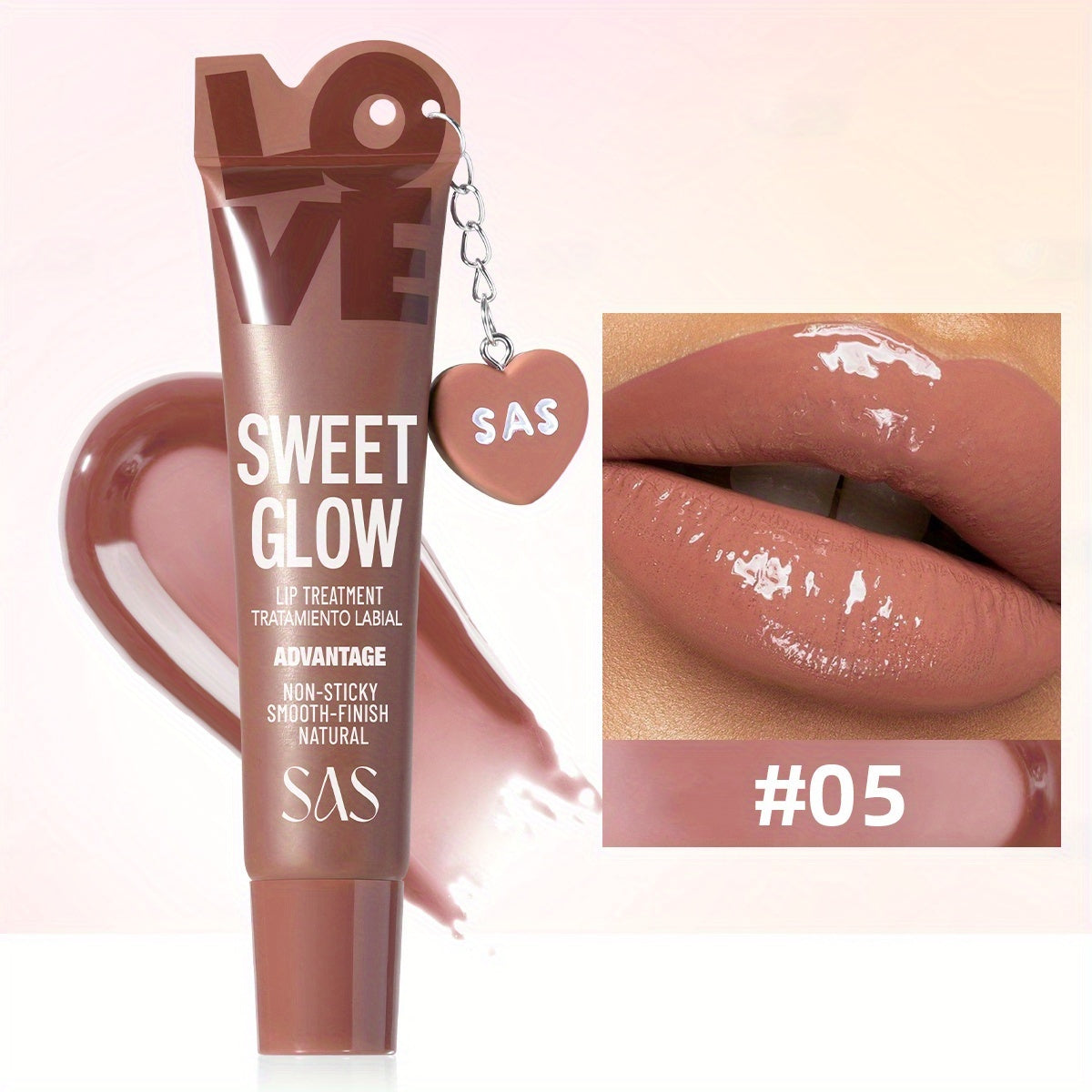 SAS Heart-Pendant Lip Gloss with 15ml Net Content, Squeeze-Tube Format and Six Numbered Shades