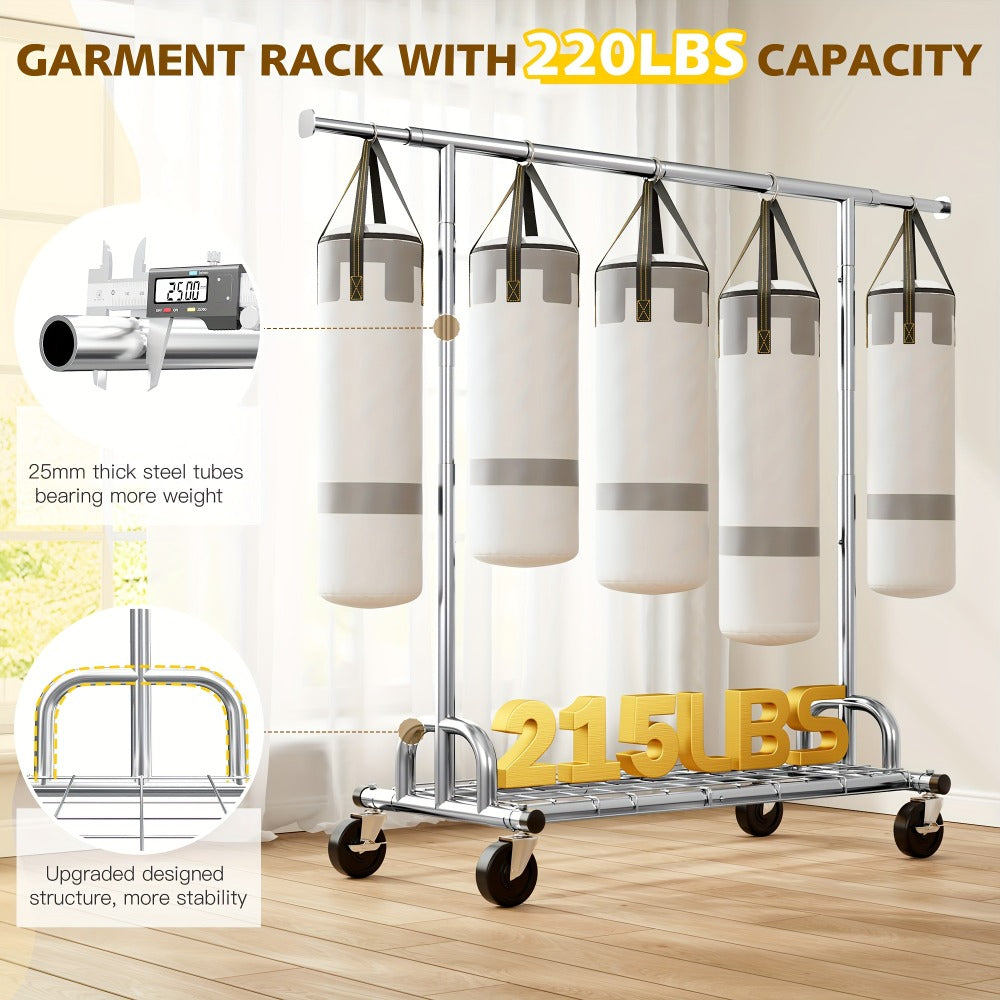 Adjustable Rolling Garment Rack with 51- to 75-Inch Top Bar, 70-Inch Height and 22-Inch Base