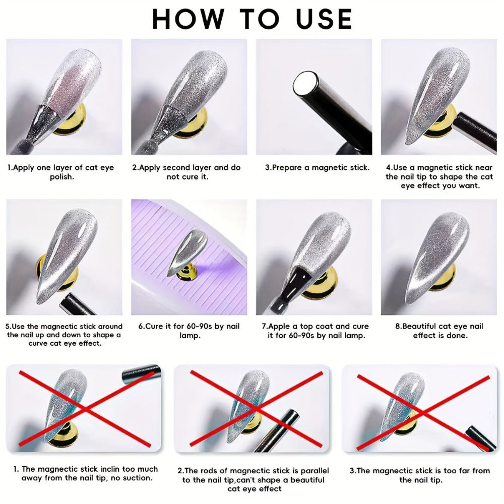 10ml Golden Glitter Cat Eye Gel Polish with Magnetic Color Effect and UV/LED Lamp Curing Label