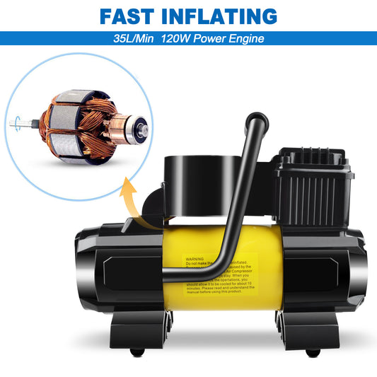 Portable Air Compressor Tire Inflator 150PSI – 120W 12V Auto Shut-Off, LED Display, 35L/min Fast Inflate for Car Bike Truck SUV Ball