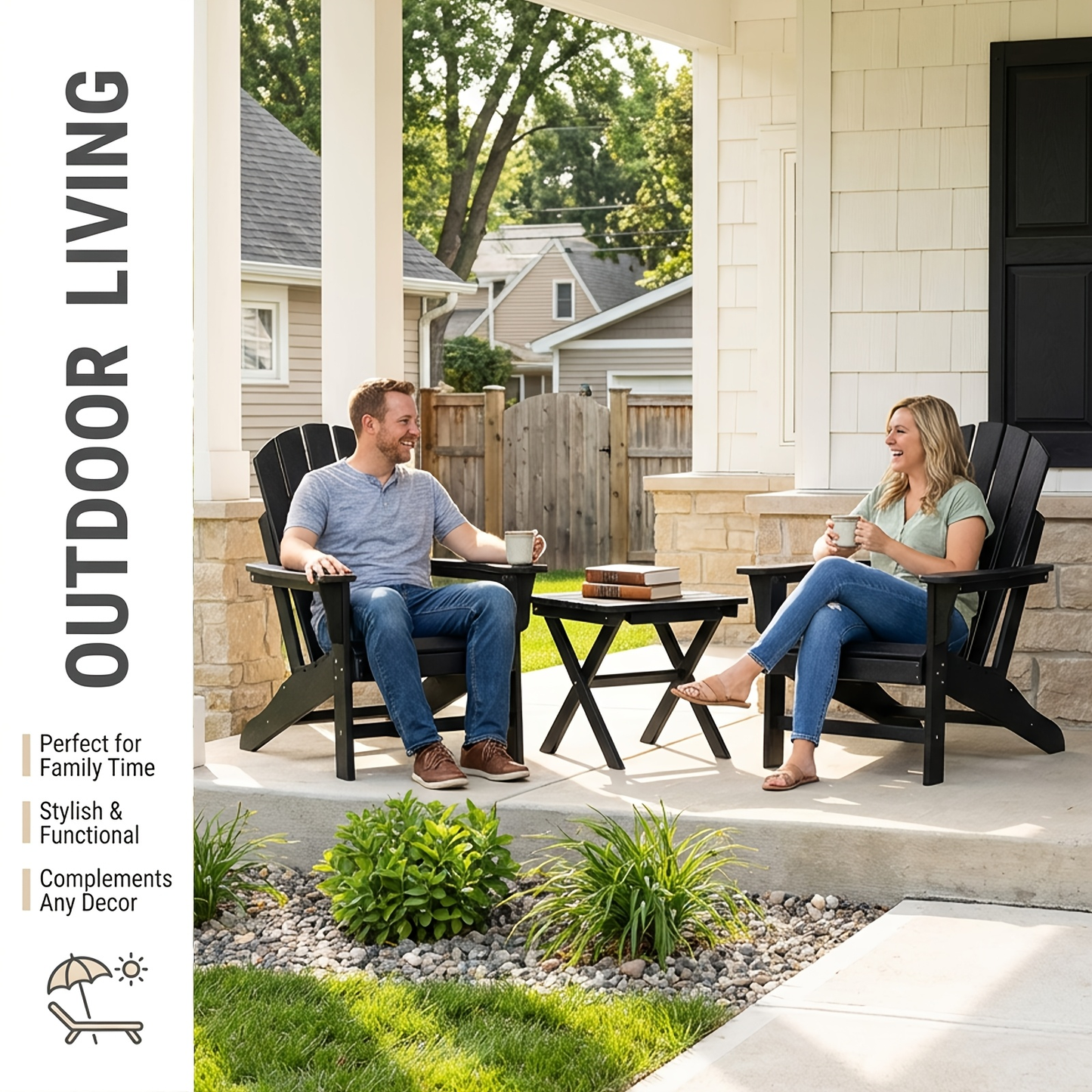 Collapsible Outdoor Side Table with Slatted Square Top and X-Frame in Brown, Gray, Blue, White or Black