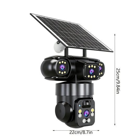 4K Solar Powered Outdoor Security Camera PTZ 360° Triple Lens Panoramic 10X Zoom 8000mAh Battery WiFi AI Human Detection Color Night Vision Two-Way Audio Driveway Farm