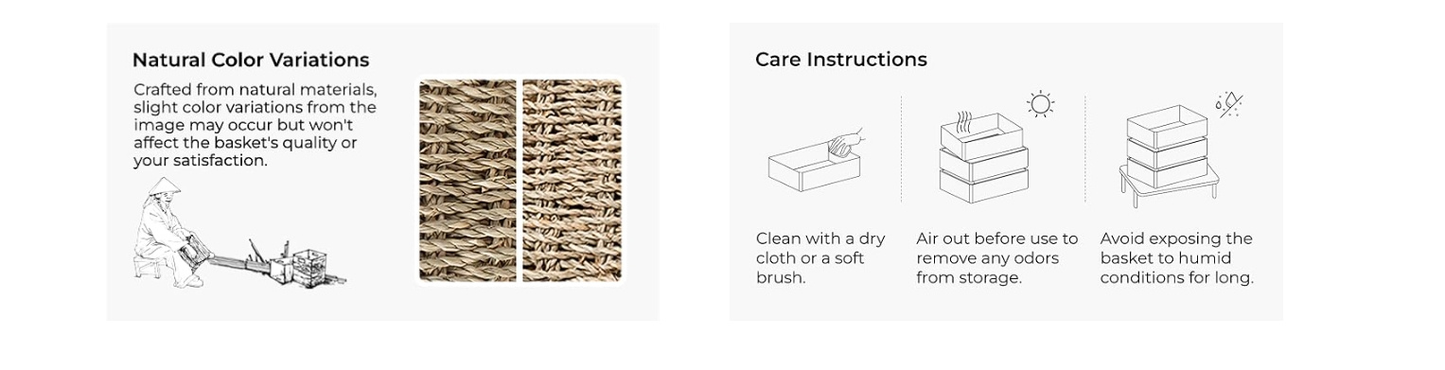 Scalloped Wicker Baskets Set of 2 - Water Hyacinth & Seagrass Woven Rattan Basket with Handles for Shelf, Nursery, Bathroom, Living Room Boho Decor