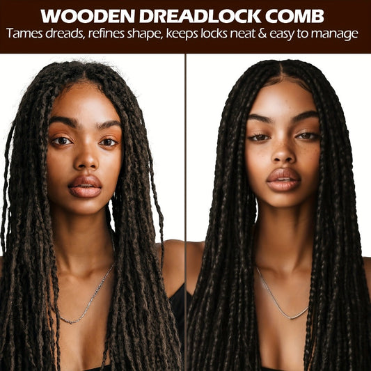 Sandalwood Loc Comb Wide Tooth 2 Pcs Wooden Ergonomic Detangling Comb for Dreads Locs Curly Coily Hair Twists Braids Scalp Massage Styling Tool Men Women All Hair Types Natural Wood