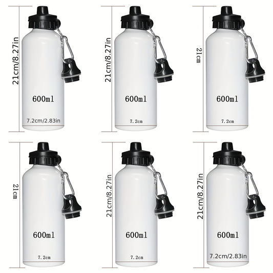 Aluminum Water Bottle Set of 6 – 600ml / 20oz Shatterproof Lightweight Sport Bottles with Matte Finish for Hiking, Camping, Cycling & Outdoor Adventures – Sublimation Ready