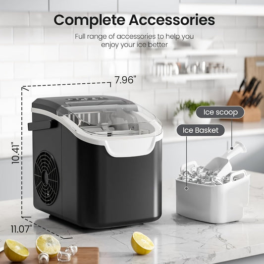 Countertop Bullet Ice Maker /24H, 9 Bullet Ice Cubes in 6 Mins, 2 Sizes for Home Cooking, Dining and Outdoor Meals