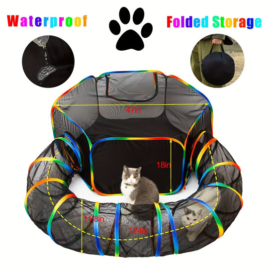 Outdoor Cat Enclosure with Play Tunnel - Portable Catio Tent & Cat Playpen for Indoor Cats, Cage-Free Outside Cat Run with Enclosed Tunnel, Safe Outdoor Exercise Space for Cats & Small Animals