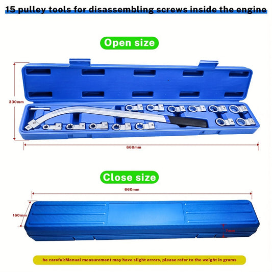 Belt Tensioner Pulley Removal Tool Kit 15-Piece - Auxiliary Engine Belt Removal Set with Multi-Size Adapters & Carrying Case, Universal Serpentine Belt Tensioner Tool for Car & Truck Engine Repair