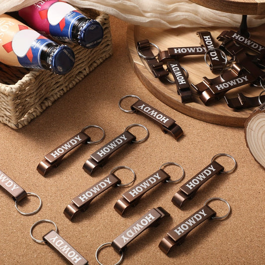 Party Favors Western Metal Bottle-Opener Keychains, 30-Piece Brown Cowboy-Theme Set for Guests