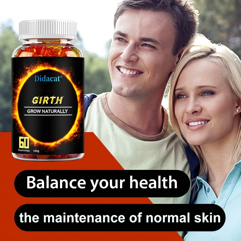 GIRTH Men's Performance Gummies with Ashwagandha — Premium Formula for Male Energy Stamina Strength & Stress Relief Natural Vitality Support Supplement for Men | 60 Gummies