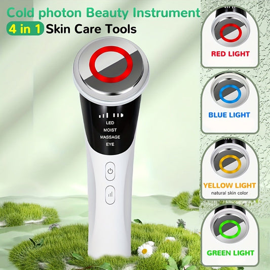 Cold Photon LED Beauty Massager 4-in-1 for Face Neck Eye – USB Rechargeable Skin Care Device Anti-Aging Puffiness Reducer Gift for Women