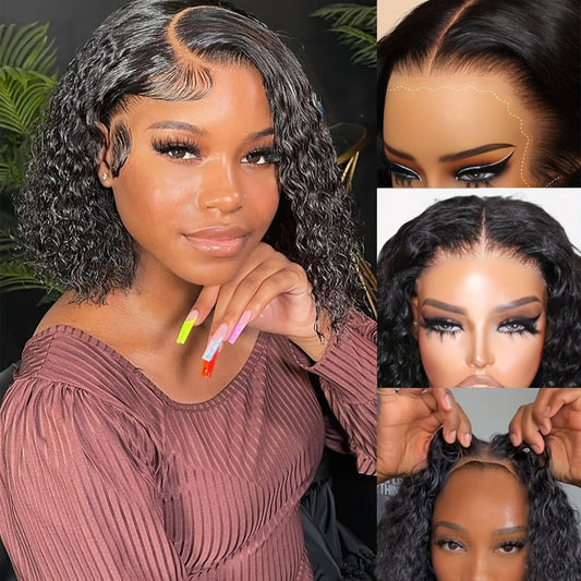 Glueless Bob Wig Human Hair 13x4 Pre Cut Lace 200% Density Wear and Go Deep Wave Body Wave Pre Plucked Bye Bye Knots Lace Front Wig for Black Women 8-40 Inch