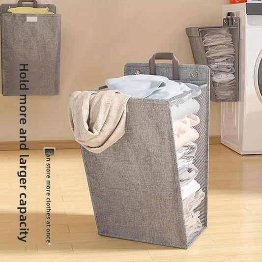 Wall Mounted Laundry Hamper Foldable Oxford Cloth with Lid | Space Saving Clothes Storage Basket for Bedroom Bathroom Living Room | Large 22x15 Inch Multi-Purpose Organizer Gray