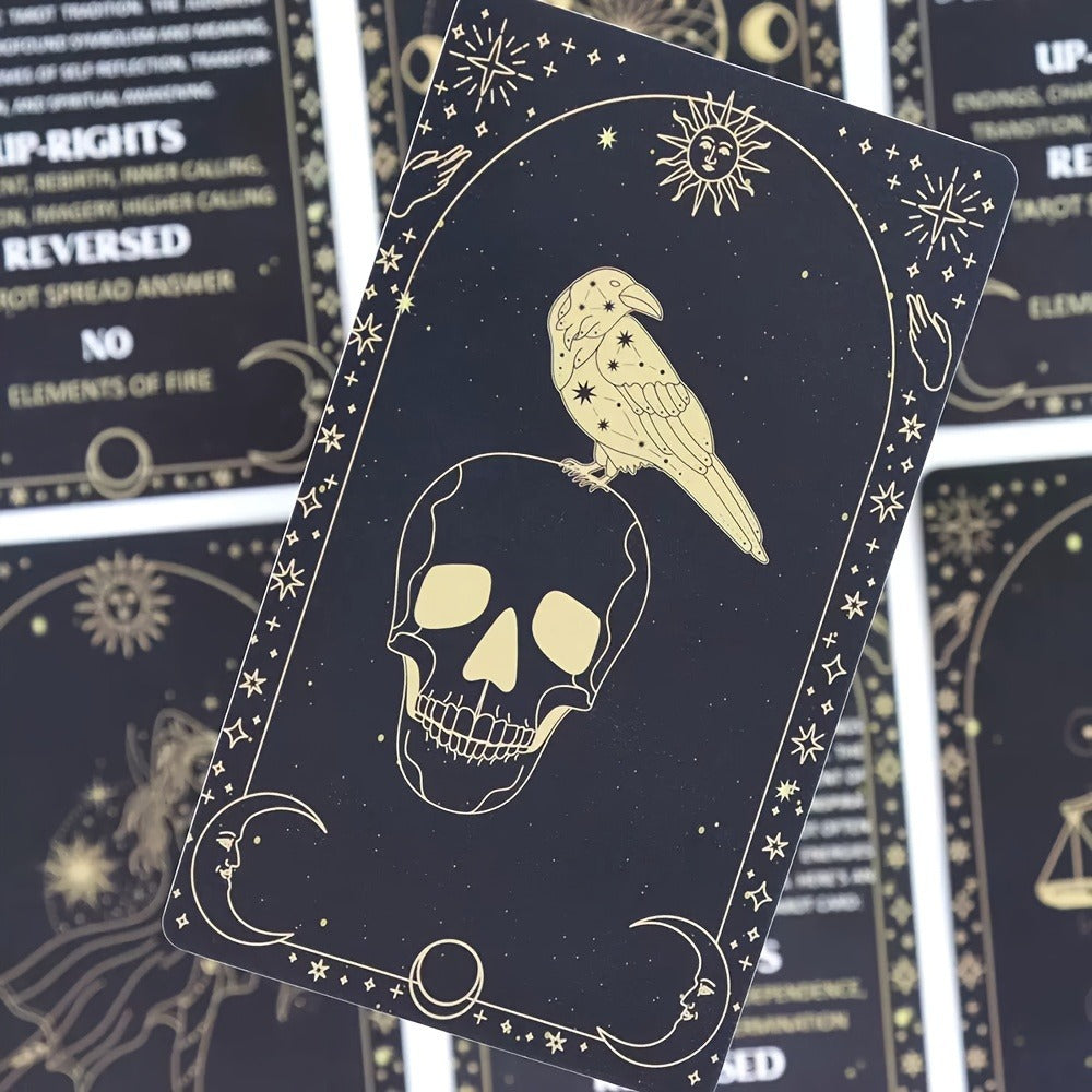 Tarot Meaning Cards Reference Deck with 78 Illustrated Cards, Printed English Text and Compact Black Box