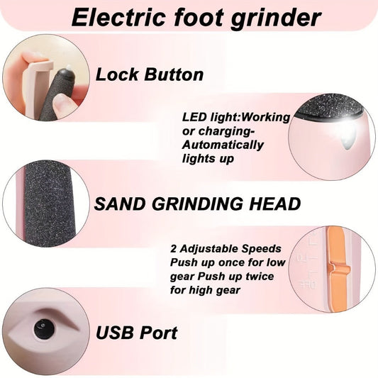 Electric Callus Remover for Feet with Foot Cream Stick Rechargeable Pedicure Tool 2 Speeds 2000 5000 RPM 2 Roller Heads – Dead Skin Dry Callus Cracked Heel Remover 60-Min Battery Gift for Women Pink
