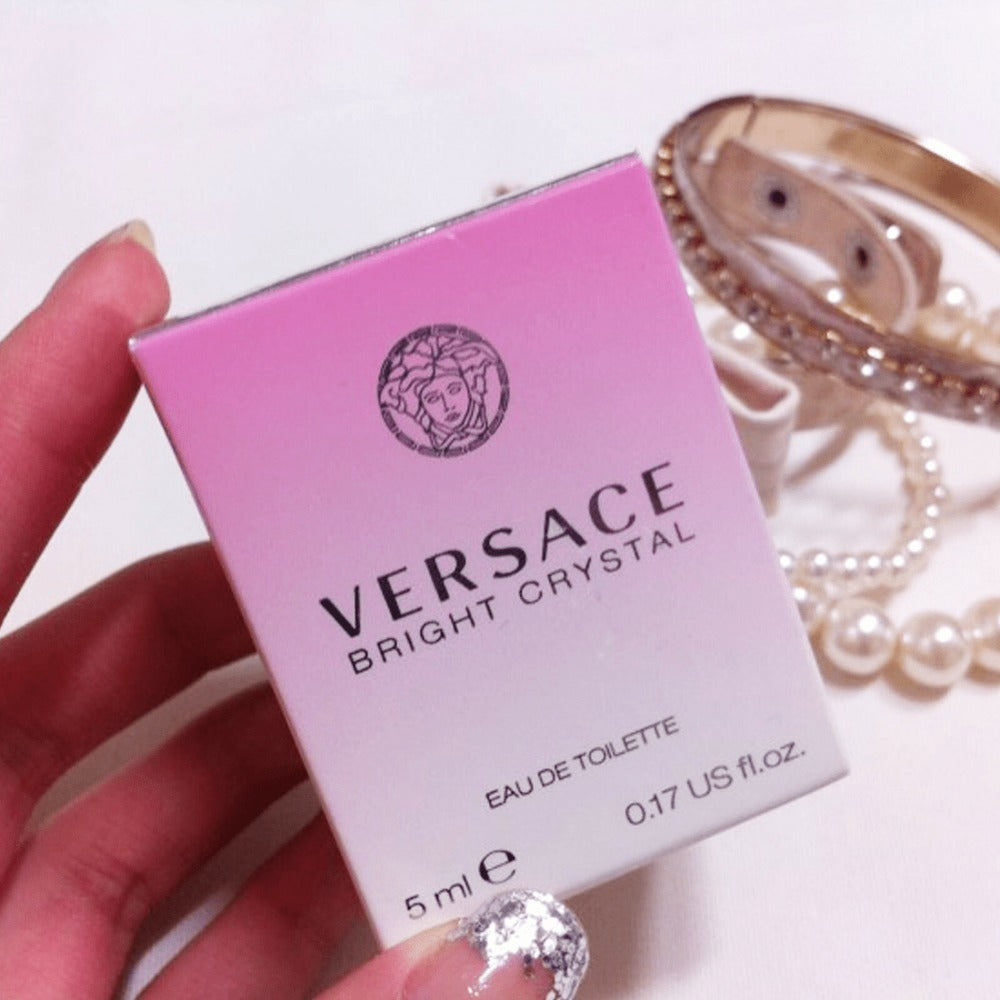 Versace Bright Crystal Eau de Toilette Mini Bottle Pair, Two 5ml Bottles with Faceted Clear Caps