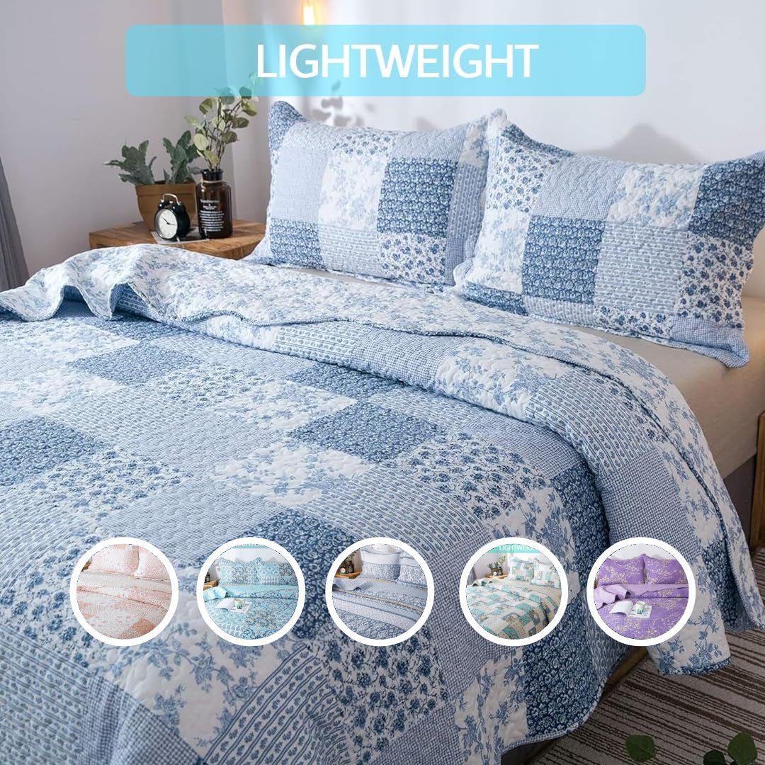 Lightweight Floral Quilt Set in Twin, Queen or King Sizes with 17 Paisley and Patchwork Color Options